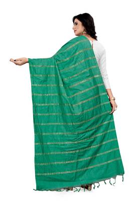 Green Cotton Zari Woven Dupatta With Tussels 2