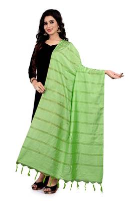 Parrot Green Cotton Zari Woven Dupatta With Tussels 1