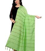 Parrot Green Cotton Zari Woven Dupatta With Tussels