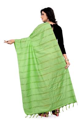 Parrot Green Cotton Zari Woven Dupatta With Tussels 2