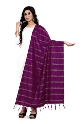 Wine Cotton Zari Woven Dupatta With Tussels 1
