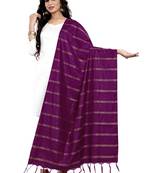 Wine Cotton Zari Woven Dupatta With Tussels
