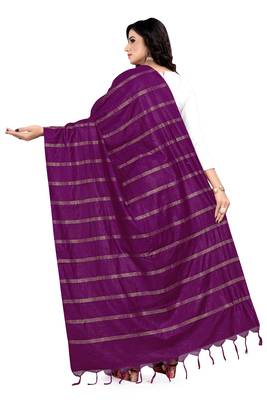 Wine Cotton Zari Woven Dupatta With Tussels 2