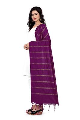 Wine Cotton Zari Woven Dupatta With Tussels 3