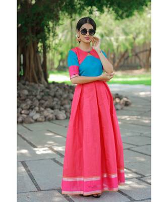 Pink Cotton Silk Fit and Flare Dress 1