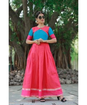 Pink Cotton Silk Fit and Flare Dress 2