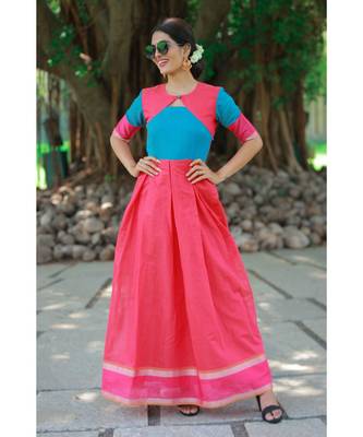 Pink Cotton Silk Fit and Flare Dress 3