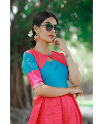 Pink Cotton Silk Fit and Flare Dress 4