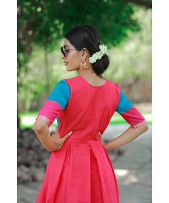 Pink Cotton Silk Fit and Flare Dress 5