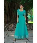 Blue Cotton Silk Fit and Flare Dress