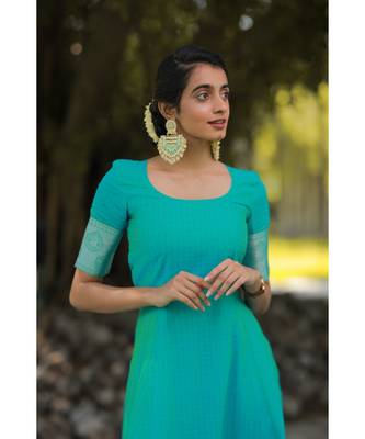 Blue Cotton Silk Fit and Flare Dress 4