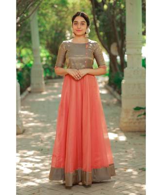 Peach Benaras Fit and Flare Dress 1