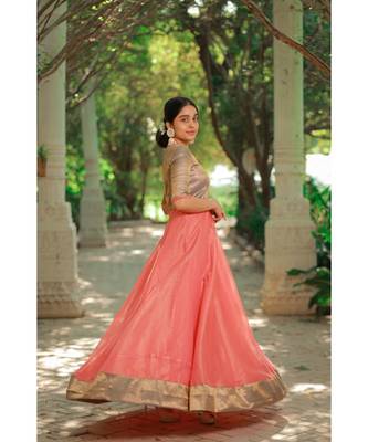Peach Benaras Fit and Flare Dress 2