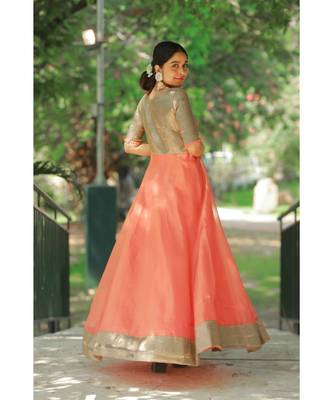 Peach Benaras Fit and Flare Dress 3