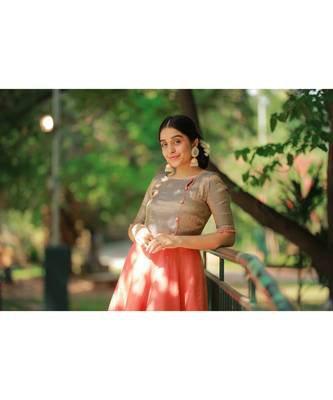 Peach Benaras Fit and Flare Dress 4