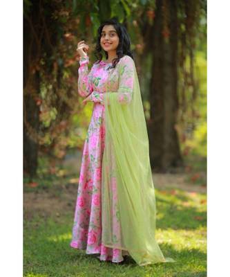 Pink Satin Georgette Fit and Flare Dress 1