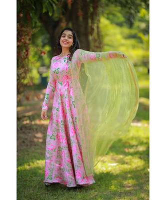 Pink Satin Georgette Fit and Flare Dress 3