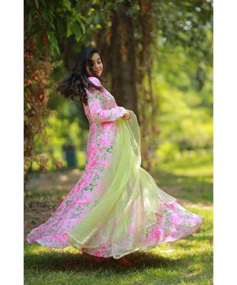 Pink Satin Georgette Fit and Flare Dress 4