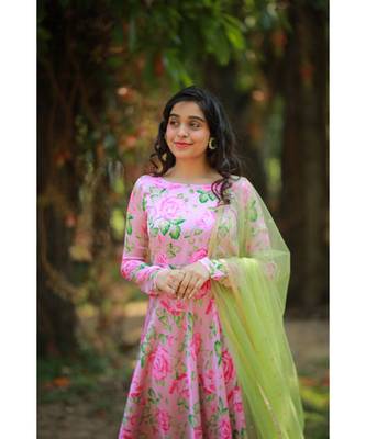 Pink Satin Georgette Fit and Flare Dress 5