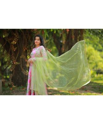 Pink Satin Georgette Fit and Flare Dress 6