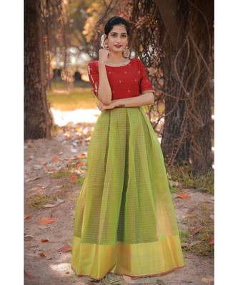 Red Dupion Silk Cotton  Fit and Flare Dress 1