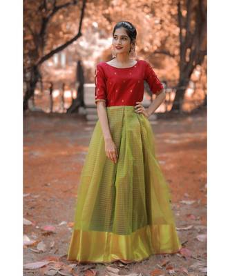 Red Dupion Silk Cotton  Fit and Flare Dress 2