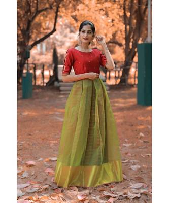 Red Dupion Silk Cotton  Fit and Flare Dress 3