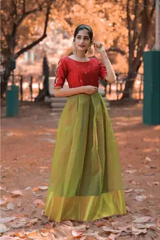 Red Dupion Silk Cotton  Fit and Flare Dress