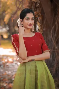 Red Dupion Silk Cotton  Fit and Flare Dress