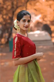 Red Dupion Silk Cotton  Fit and Flare Dress