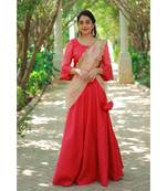 Red Khadi Silk  Fit and Flare Crop Top and Skirt