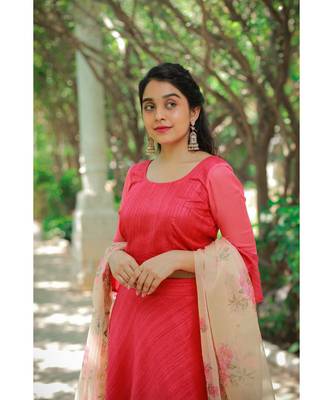 Red Khadi Silk  Fit and Flare Crop Top and Skirt 6