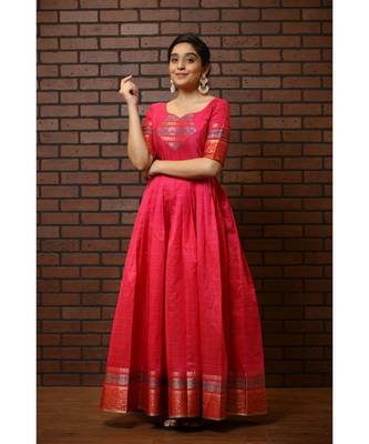 Pink Cotton Silk Fit and Flare Dress 1