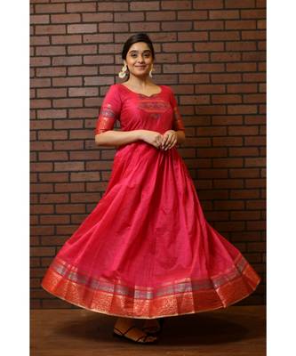 Pink Cotton Silk Fit and Flare Dress 2