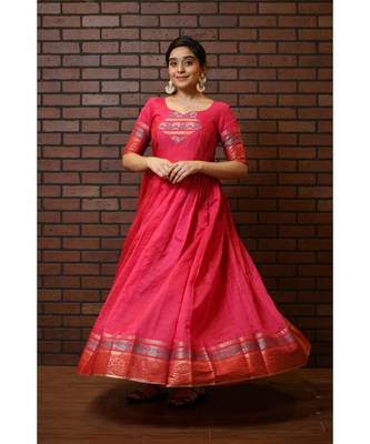 Pink Cotton Silk Fit and Flare Dress 3