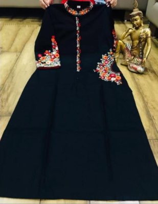 Black Linen Cotton Kurta With Red Heavy Embroidery Worked Chikankari Plazzo 1