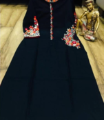 Black Linen Cotton Kurta With Red Heavy Embroidery Worked Chikankari Plazzo