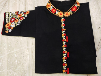 Black Linen Cotton Kurta With Red Heavy Embroidery Worked Chikankari Plazzo 3
