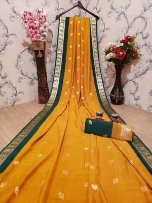 Mustard woven silk saree with blouse 1