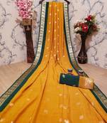 Mustard woven silk saree with blouse
