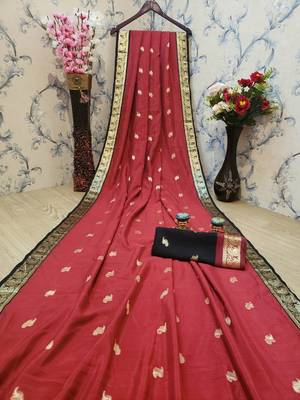 Red woven silk saree with blouse 1