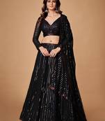 Black thread embroidery georgette Semi Stitched bridal lehenga