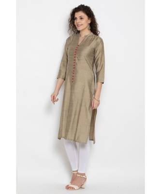 Beige colour solid long kurta  3