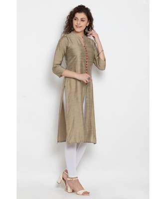 Beige colour solid long kurta  4