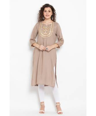 Beige rayon long kurta 1
