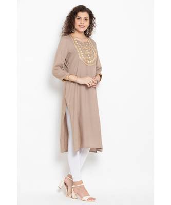 Beige rayon long kurta 2