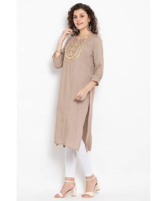 Beige rayon long kurta 3