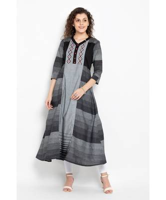 Rayon  A line kurta  in print and solid colour combination highlighted with embroidery ,mandarin collar and placket 1