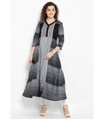 Rayon  A line kurta  in print and solid colour combination highlighted with embroidery ,mandarin collar and placket