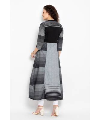 Rayon  A line kurta  in print and solid colour combination highlighted with embroidery ,mandarin collar and placket 5